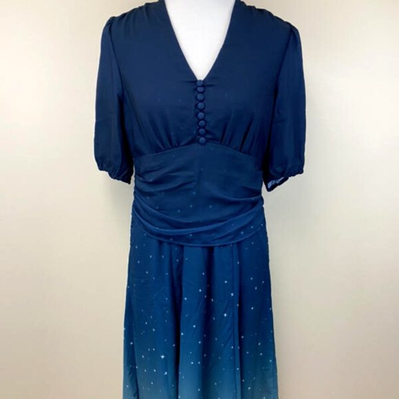 Wayward Fancies eShakti L 12 Blue Ombre Star Dress Empire Waist - Picture 1 of 6